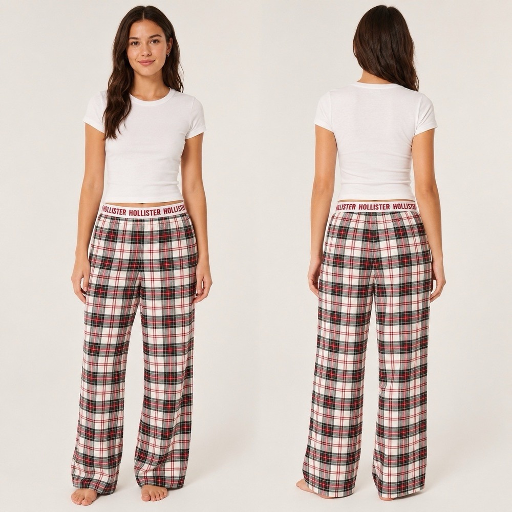 Hollister Sleep Women Plaid Pajama Lounge Pants Small Red Multi Wide Leg Pockets